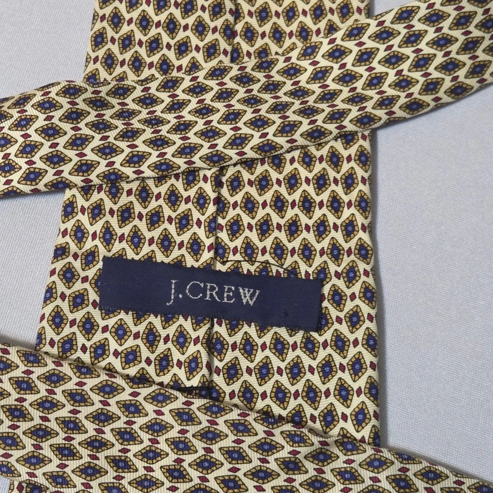 J Crew Necktie Mens Gold Blue Red Geometric Diamond‎ Silk Tie